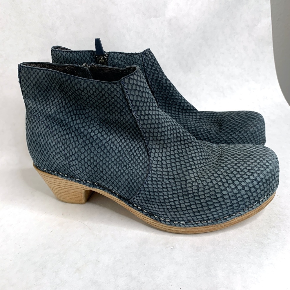 Dansko Maria Blue Snakeskin Nubuck Ankle Boots 7.5